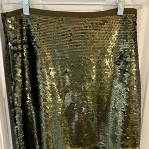 Loft green sequin skirt